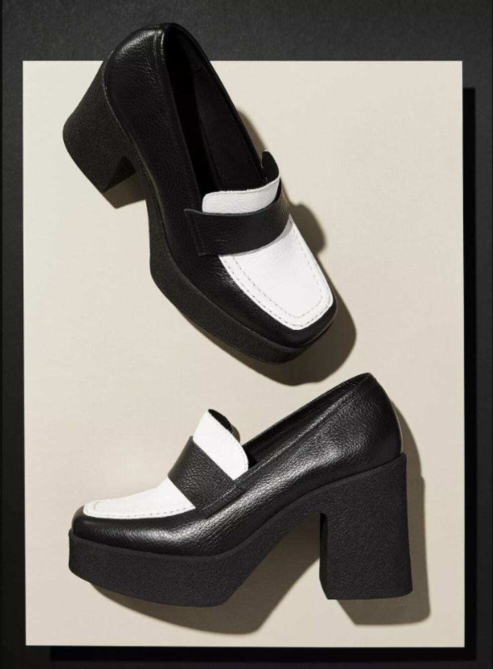 Intentionally Blank Platform Loafers Black White Leather Heels Size: 37 | 6.5
